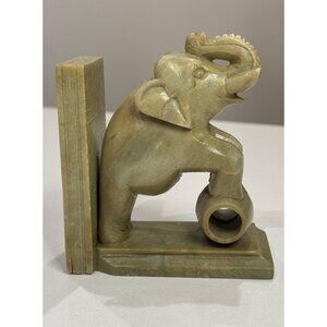 Vintage Green Elephant Bookends Slag Marble Book Holders Office BOHO CHIC trendy